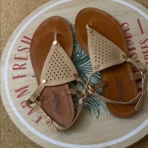 Lucky Brand Beige and Brown Leather Sandals